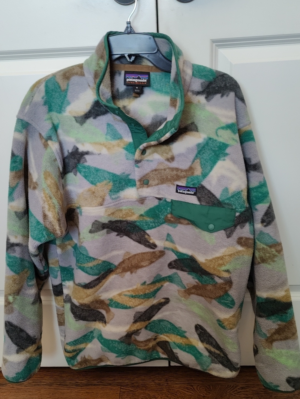 Rare Patagonia Synchilla Trout Tails Legend Green Snap-T Pullover Fleece Mens M